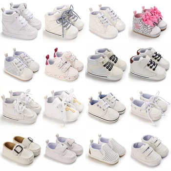 Обувки за бебета момчета и момичета, Класически спортни обувки с мека подметка, от изкуствена кожа, различни цветове ежедневни обувки за първите ходунков, Бели обувки за кръщение