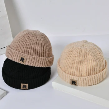 Детска вязаная шапка с надпис, топла зимна детска шапка с пъпеш, есенно-зимни шапки в стил хип-хоп за малки момчета и момичета