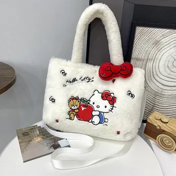Sanrio Kawaii Kuromi Cinnamoroll Плюшен Чанта на рамото За Момичета с Шарени Сърцата на My Melody Hello Kitty, Чанта За Студенти, подарък за Деца