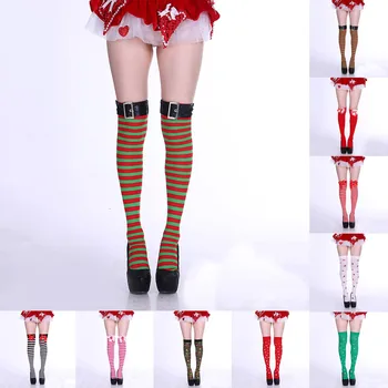 Нови чорапи за Коледно парти, Женски есенно-зимния топло Секси папийонка, плюшени коледни чорапи за кукли до коляното, Дамски чорапогащи до бедрото Чорапи