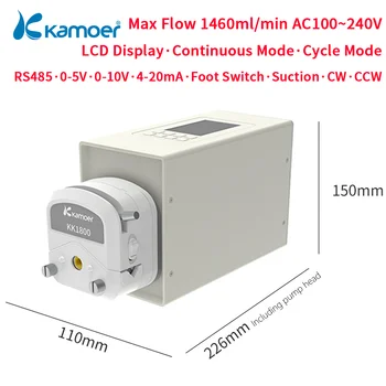 Kamoer 1460 мл/мин M3-STP-KK1800 Регулируема Перистальтический помпа AC100V-240V Foot Switch Стъпка Дозирующего помпа с висок поток, RS485 за Лаборатория