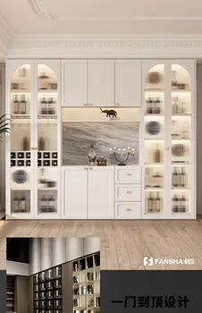 Френски страничен шкаф, винен шкаф в стената, скандинавски лампа, луксозен висок шкаф, шкаф за домашна кухня, дневна, изработен по поръчка