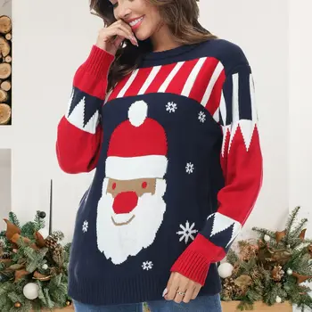 2023 в Есенно-зимната Европейската и американската дамски дрехи, Трикотаж Дядо Коледа, Пуловер с дълги ръкави, Коледна снежинка