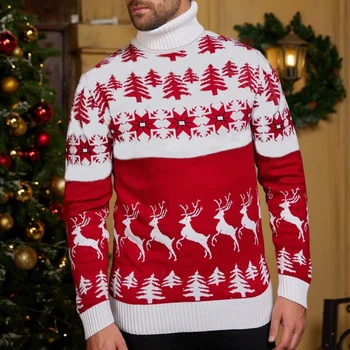 Вязаный топ, пуловер Свободно, намаляване, Пуловери с шарени Снежинки, Възли плетива, Пуловери с дълъг ръкав, Случайни облекло за почивка в Рождественском стил