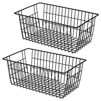 2 опаковане на телени кошници за съхранение, селското стопанство метална метална кошница, фризер, Органайзер за съхранение на кутии с дръжки (черен)