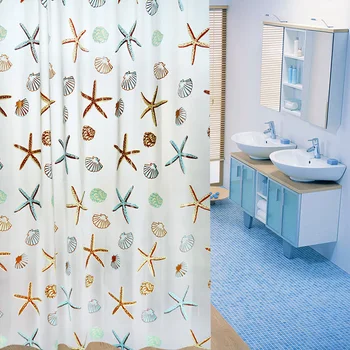 Водоустойчив Здрава завеса за душ с куки, аксесоари за баня, преграда за къпане, мивка, морска звезда, лист в клетката, 180 x 200 см