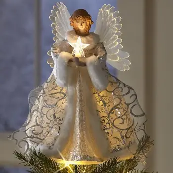 Коледен Ангел-Topper, Led Статуетка на Ангел, с Лек Покрив, Акрилни Плоски Коледна украса За Коледната Елха, начало декор за почивка и партита