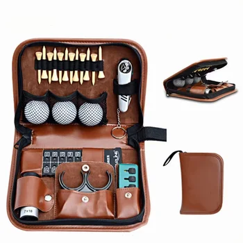Многофункционална чанта за голф, изкуствена кожа, набор от инструменти, чанта за носене инструменти, далекомер, Нож, четка, Скоба за топката, Чай, Аксесоари за голф