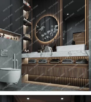 Комбиниран шкаф за баня от масивно дърво, каменна плака за баня, мивка, мивка за измиване на лицето