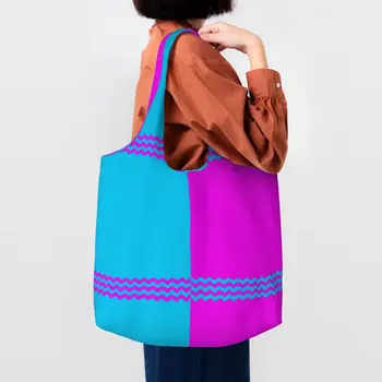 Цветни чанти-тоут с Зигзагообразным Модел, за Многократна употреба Богемные Модерни Геометрични Холщовые чанти за пазаруване, Чанта за рамо, Подаръци