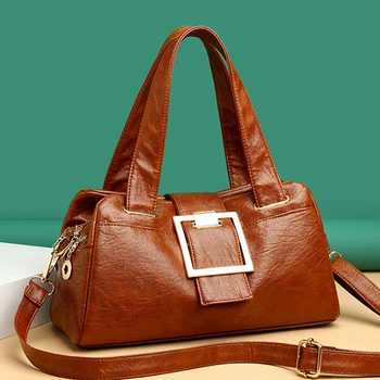 Дамски кожени чанти, реколта практични дамски чанти през рамо, дизайнерски маркови дамски чанти с дръжка отгоре с голям капацитет