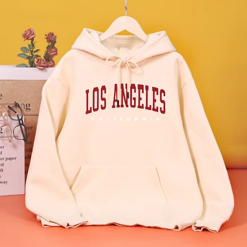Hoody с принтом Лос Анджелис, Калифорния, Дамски модни блузи оверсайз, Есенна hoody Simplicity, универсална връхни дрехи