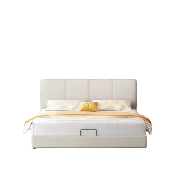 Мебелни слушалки Легло King Size, Кожена Съвременна спалня, Луксозен Квадратен рамка на легло