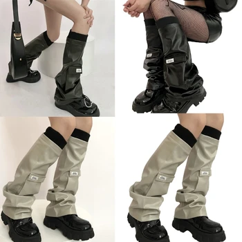 Дамски Гети от изкуствена кожа за момичета, чорапи за обувки в готически стил 90-те, Обикновена Разкроена Гамаши, и Чорапи за краката с ръкави