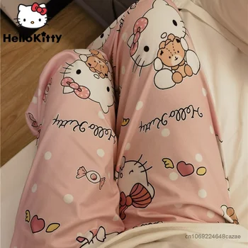 Дамски панталони Sanrio Hello Kitty, Пролет-Лято Сладки Свободни Панталони Y2k, Домашно Облекло, с Анимационни Герои, Дамски Модни Ежедневни Панталони За Улици