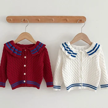 Есенното облекло Пуловер за малки момичета Жилетка за момичета, Детски пуловер, Детски палта Вязаный жилетка в академик стил на Детски дрехи